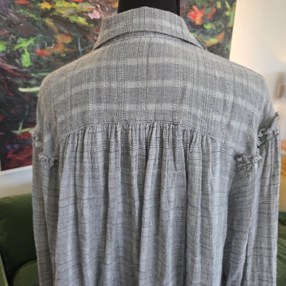 Free People Headed to the Highlands Boho Button-Down Gray Blouse Top, Medium - Picture 6 of 9